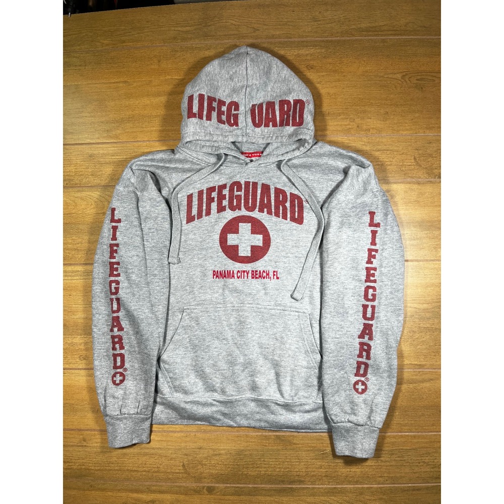 Lifeguard‎ Hoodie Panama City Beach FL Sweatshirt Red Cross Logo Gray X-Large